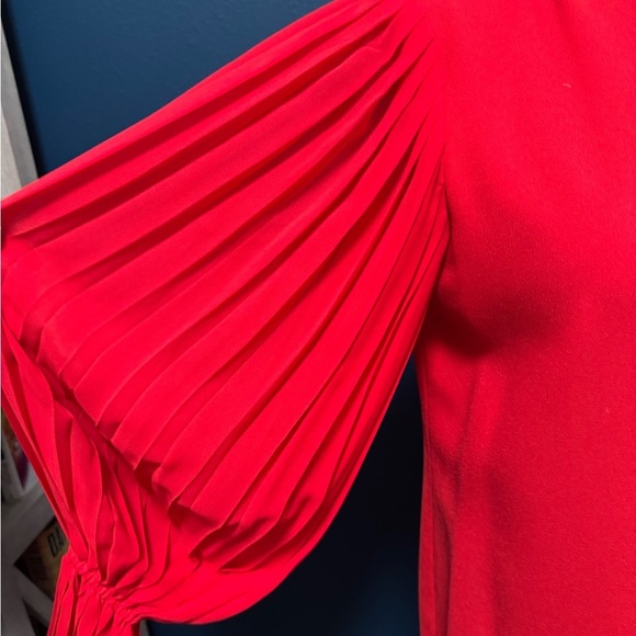Bill Blass Vintage  Red Sheath Dress with Pleated Sleeves - Picture 2 of 12